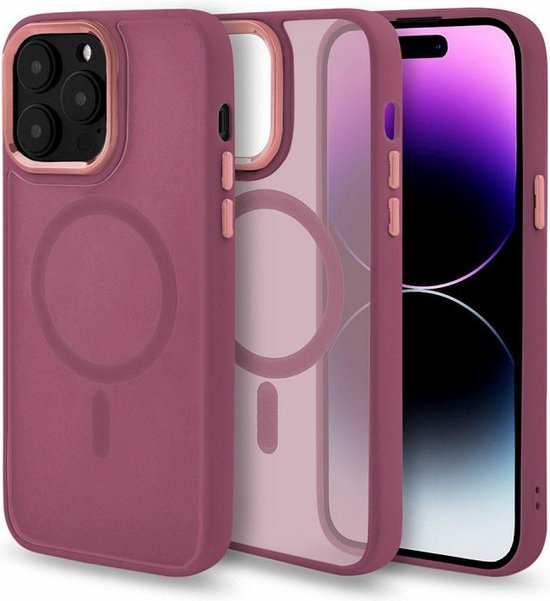 iPhone 14 Pro Max Hoesjes – Matte Armor Backcover – Schokbestendig – MagSafe – Wijnrood-Ilumina Benelux