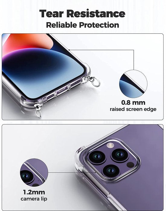 iPhone 14 Pro Max Hoesjes – Siliconen Backcover met Schouderkoord – Transparant – Schokbestendig – Anti Slip-Ilumina Benelux