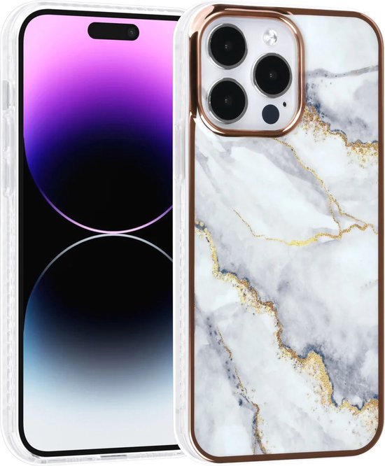 iPhone 14 Pro Max Hoesjes – TPU Backcover – Marmer Design – Wit-Ilumina Benelux