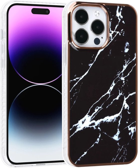 iPhone 14 Pro Max Hoesjes – TPU Backcover – Marmer Design – Zwart-Ilumina Benelux