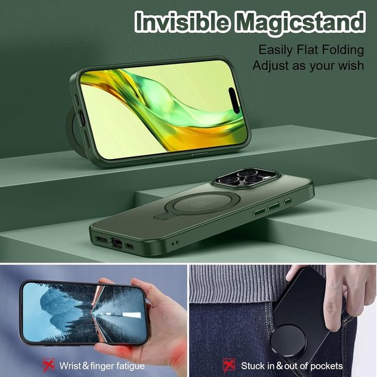 iPhone 15 Hoesjes – MagSafe Backcover met Standaard – Schokbestendig – Groen-Ilumina Benelux