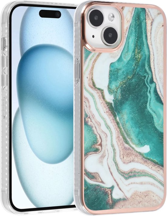 iPhone 15 Plus Hoesjes – TPU Backcover – Marmer Design – Groen-Ilumina Benelux
