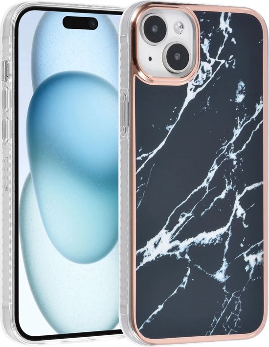 iPhone 15 Plus Hoesjes – TPU Backcover – Marmer Design – Zwart-Ilumina Benelux