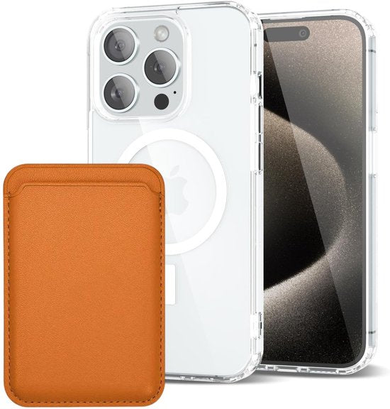 iPhone 15 Pro Max Hoesjes – Anti-Shock Backcover met MagSafe – Magnetische Pasjeshouder – Lichtbruin-Ilumina Benelux