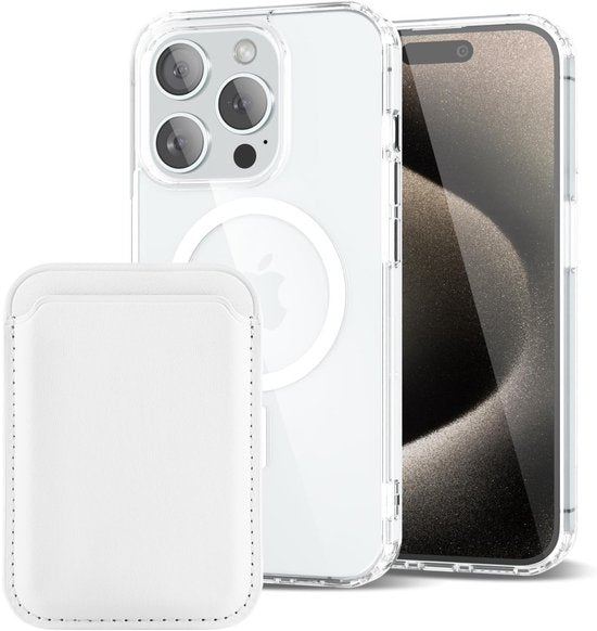 iPhone 15 Pro Max Hoesjes – Anti-Shock Backcover met MagSafe – Magnetische Pasjeshouder – Wit-Ilumina Benelux