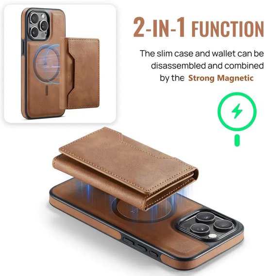 iPhone 15 Pro Max Hoesjes – MagSafe Wallet Case – Pasjeshouder 8 Kaartvakken – RFID-bescherming – Bruin-Ilumina Benelux
