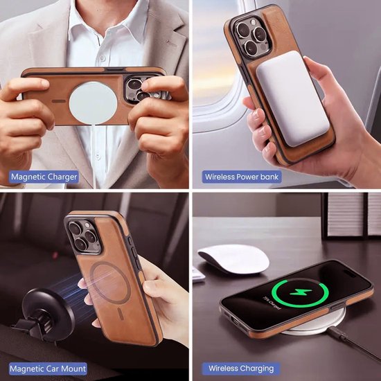 iPhone 15 Pro Max Hoesjes – MagSafe Wallet Case – Pasjeshouder 8 Kaartvakken – RFID-bescherming – Bruin-Ilumina Benelux