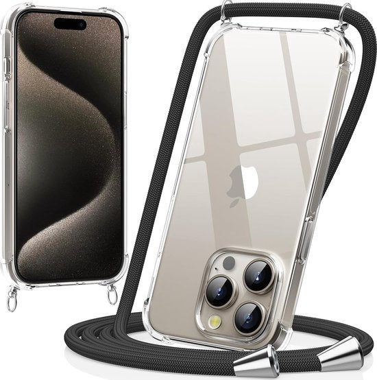 iPhone 15 Pro Max Hoesjes – Siliconen Backcover met Schouderkoord – Transparant – Kettingkoord – Doorzichtig-Ilumina Benelux