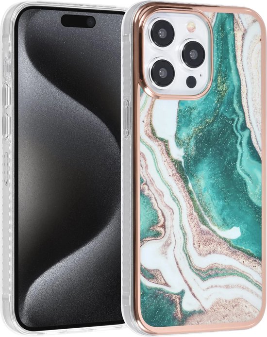 iPhone 15 Pro Max Hoesjes – TPU Backcover – Marmer Design – Groen-Ilumina Benelux