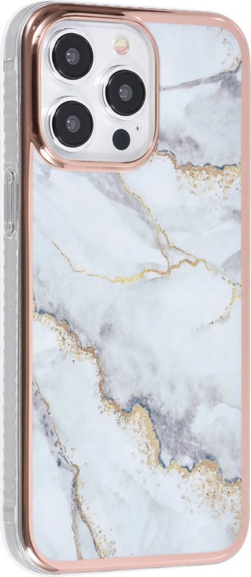iPhone 15 Pro Max Hoesjes – TPU Backcover – Marmer Design – Wit-Ilumina Benelux