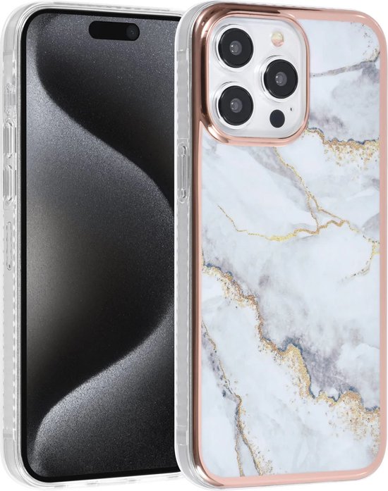 iPhone 15 Pro Max Hoesjes – TPU Backcover – Marmer Design – Wit-Ilumina Benelux