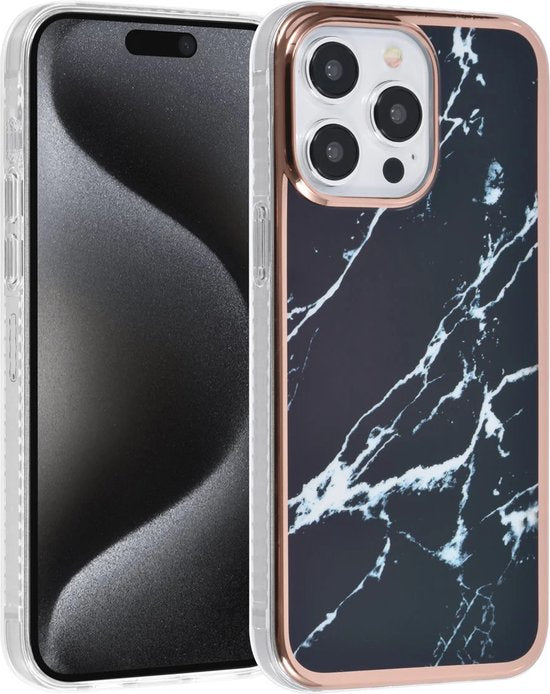 iPhone 15 Pro Max Hoesjes – TPU Backcover – Marmer Design – Zwart-Ilumina Benelux