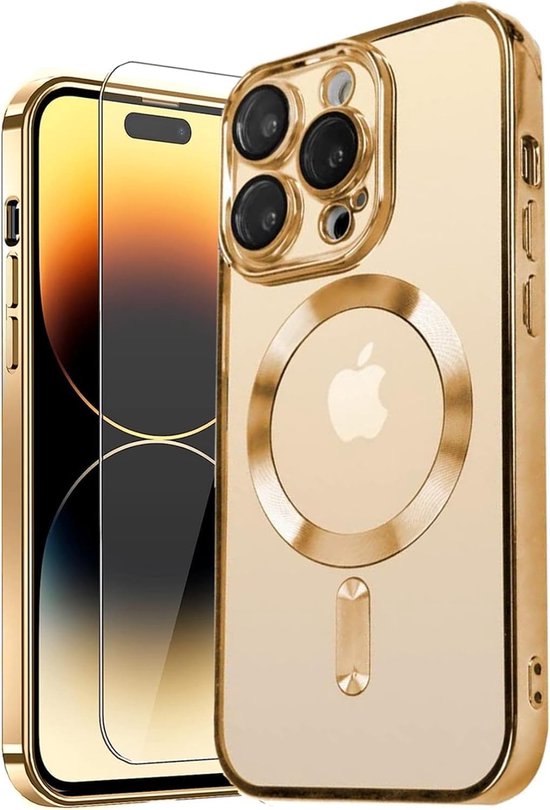 iPhone 16 Hoesjes – Backcover – Camera Lens Protector + Screenprotector – MagSafe Compatibel – Goud-Ilumina Benelux