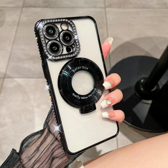 iPhone 16 Hoesjes – Bumper Backcover – Glinsterend met Diamantsteentjes – Zwart-Ilumina Benelux