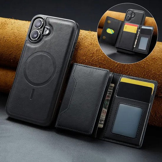 iPhone 16 Hoesjes – MagSafe Wallet Case – Pasjeshouder 8 Kaartvakken – RFID-bescherming – Zwart-Ilumina Benelux