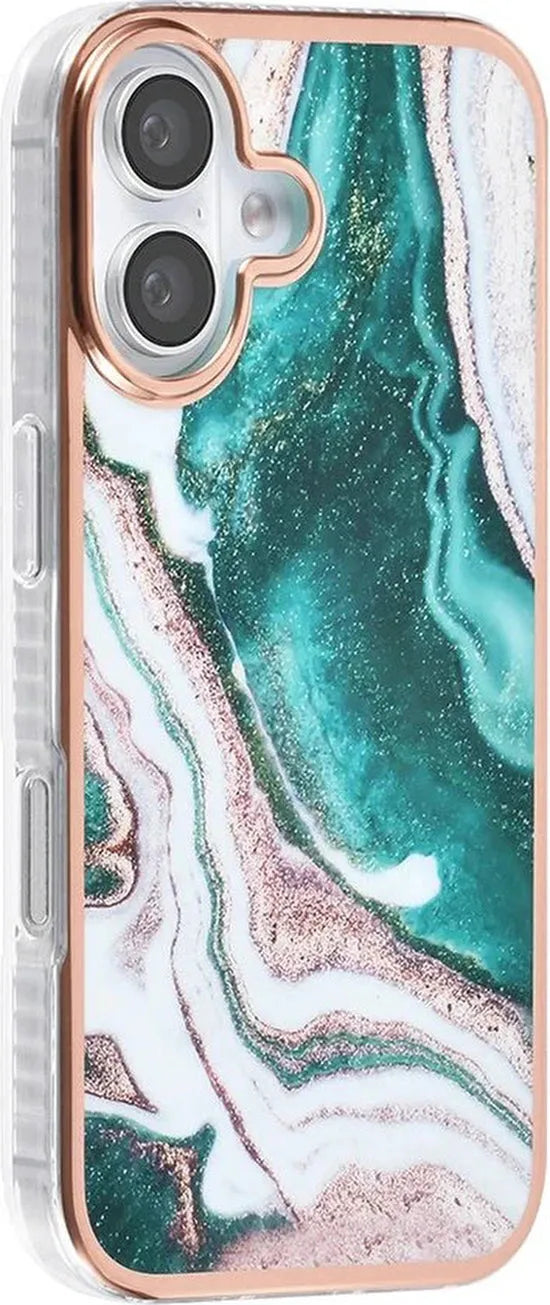 iPhone 16 Hoesjes – TPU Backcover – Marmer Print – Groen-Ilumina Benelux