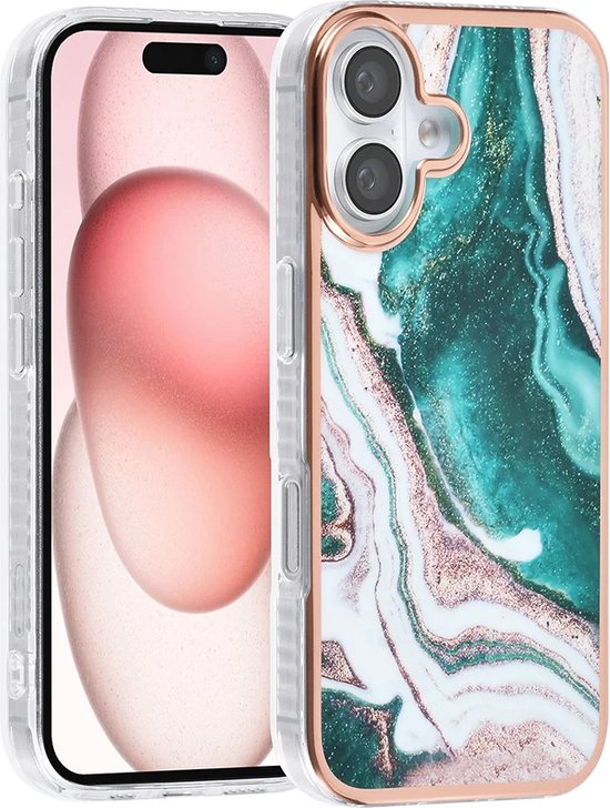 iPhone 16 Hoesjes – TPU Backcover – Marmer Print – Groen-Ilumina Benelux