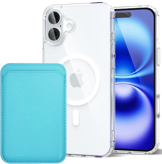 iPhone 16 Plus Hoesjes – Anti-Shock Backcover – MagSafe – Magnetische Pasjeshouder – Lichtblauw-Ilumina Benelux
