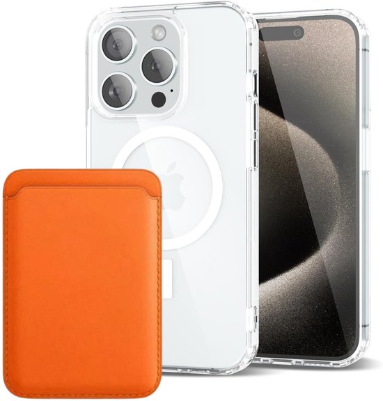 iPhone 16 Pro Hoesjes – Anti-Shock Backcover – MagSafe – Magnetische Pasjeshouder – Oranje-Ilumina Benelux