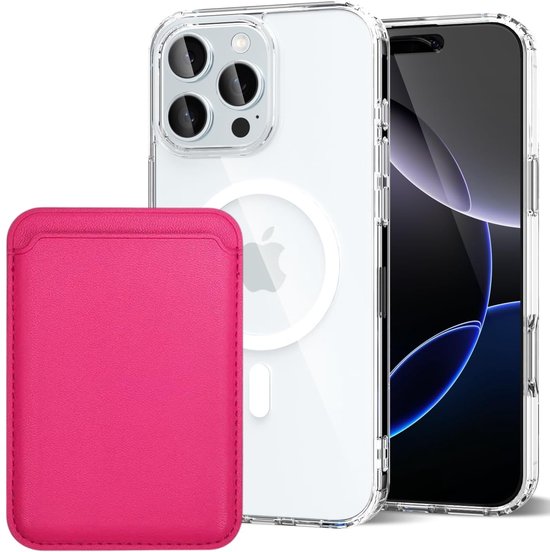 iPhone 16 Pro Hoesjes – Anti-Shock Backcover met MagSafe – Magnetische Pasjeshouder – Roze-Ilumina Benelux