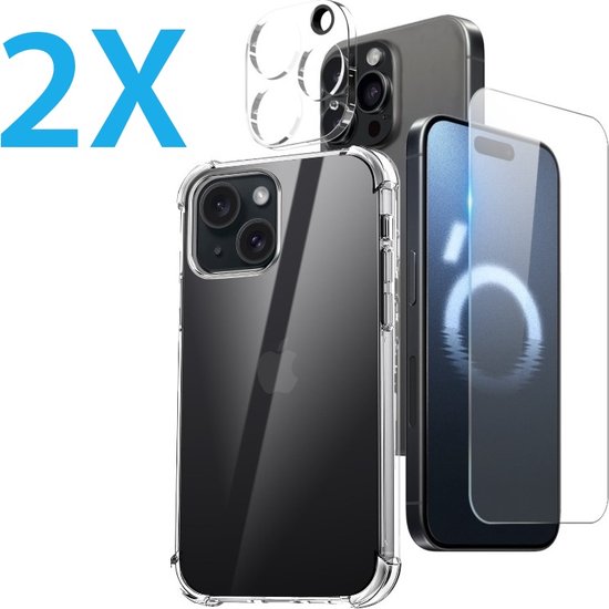 iPhone 16 Pro Hoesjes – Anti-Shock Siliconen Backcover – Transparant – 2x Screenprotector Glas – 2x Camera Lens Protector-Ilumina Benelux