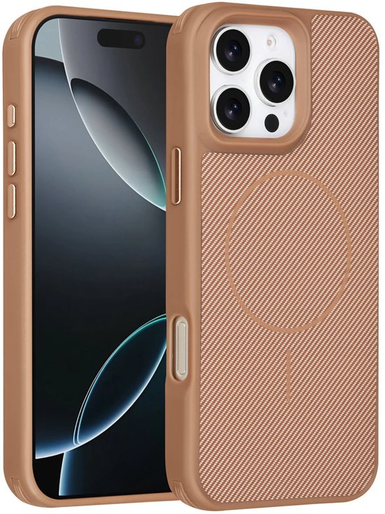 iPhone 16 Pro Hoesjes – Carbon Fiber Backcover – Schokbestendig – Bruin-Ilumina Benelux