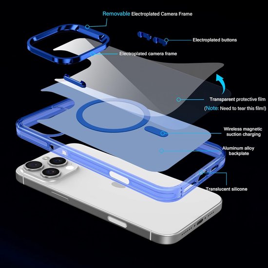 iPhone 16 Pro Hoesjes – Magnetische Backcover – MagSafe Compatibel – Slank & Schokbestendig – Blauw-Ilumina Benelux