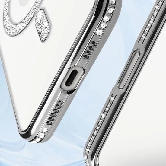 iPhone 16 Pro Hoesjes – MagSafe Glitter Backcover – Diamantjes – Glamour – Zilver-Ilumina Benelux