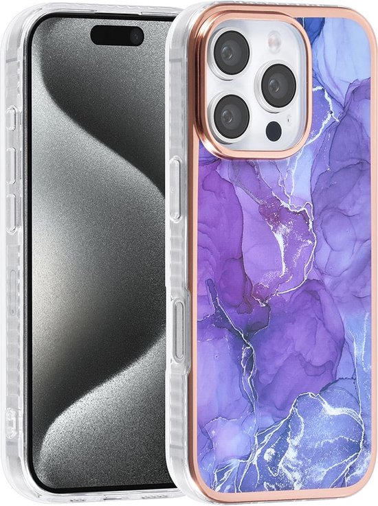 iPhone 16 Pro Hoesjes – TPU Backcover – Marmer Print – Paars-Ilumina Benelux