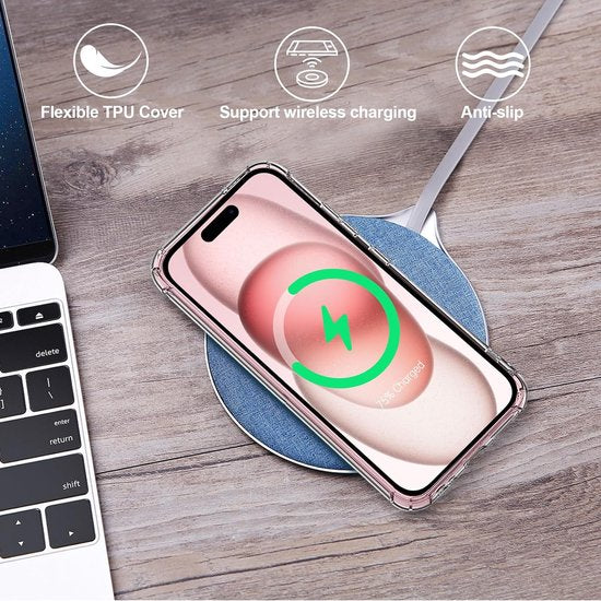 iPhone 16 Pro Max Hoesjes – Anti-Shock Siliconen Backcover – Transparant – Incl. 1x Gehard Glas Screenprotector – Clear-Ilumina Benelux