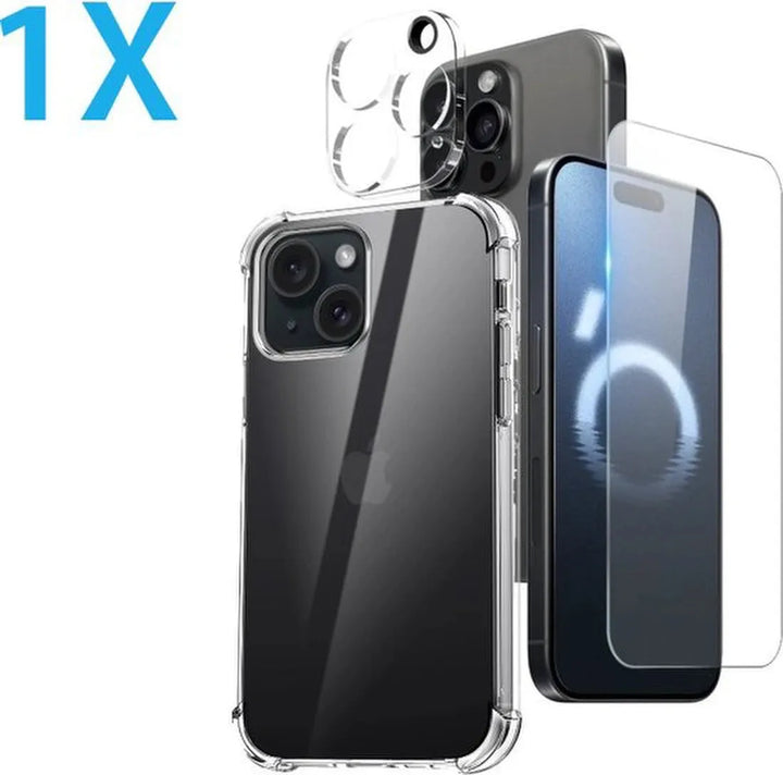iPhone 16 Pro Max Hoesjes – Anti-Shock Siliconen Backcover – Transparant – Met Screenprotector & Camera Lens Protector-Ilumina Benelux