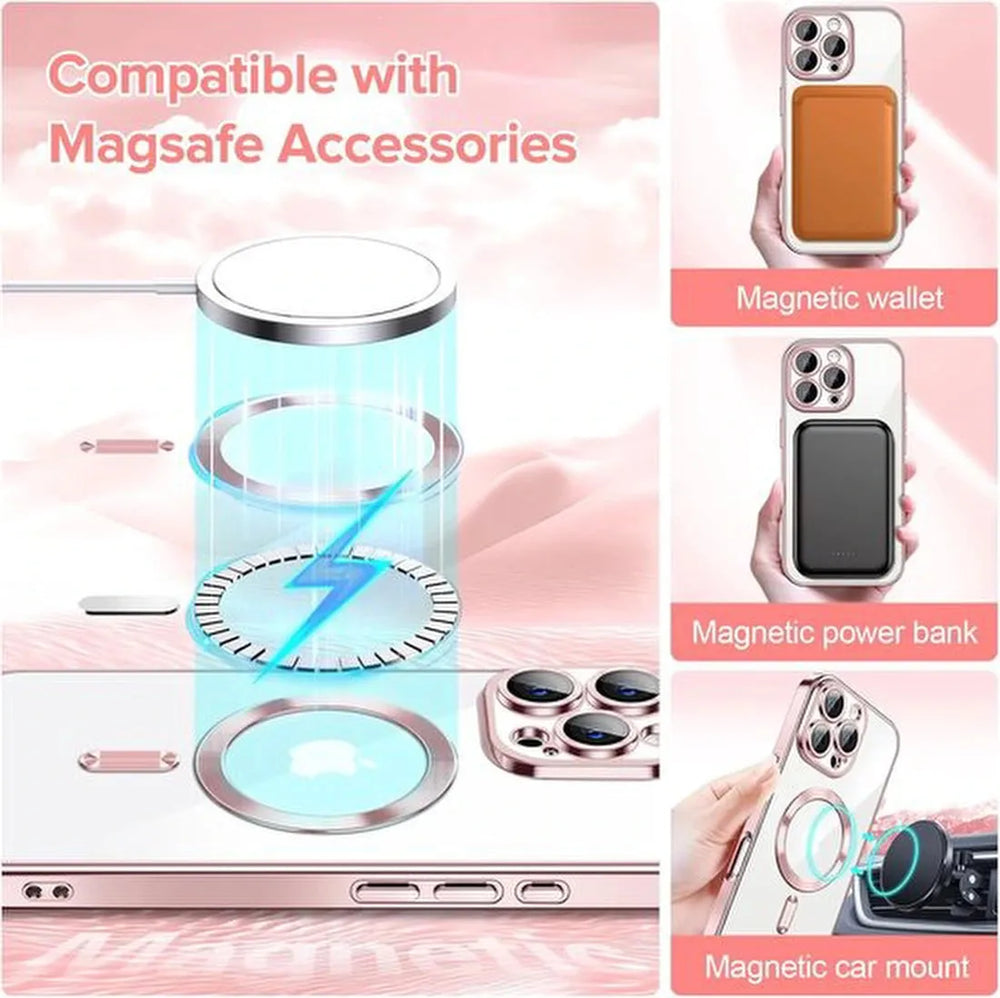 iPhone 17 Hoesjes – Backcover – MagSafe Compatibel – Camera Lens Protector + Screenprotector – Roze-Ilumina Benelux