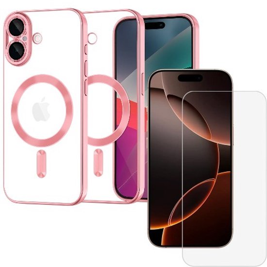 iPhone 17 Hoesjes – Backcover – MagSafe Compatibel – Camera Lens Protector + Screenprotector – Roze-Ilumina Benelux