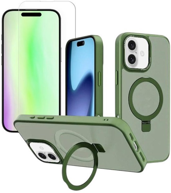 iPhone 17 Hoesjes – MagSafe Backcover met Standaard – Schokbestendig – Inclusief 2x Screenprotector – Groen-Ilumina Benelux
