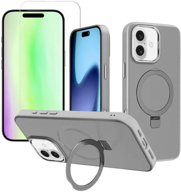 iPhone 17 Hoesjes – MagSafe Backcover – Schokbestendig – Inclusief 2x Screenprotector – Grijs-Ilumina Benelux