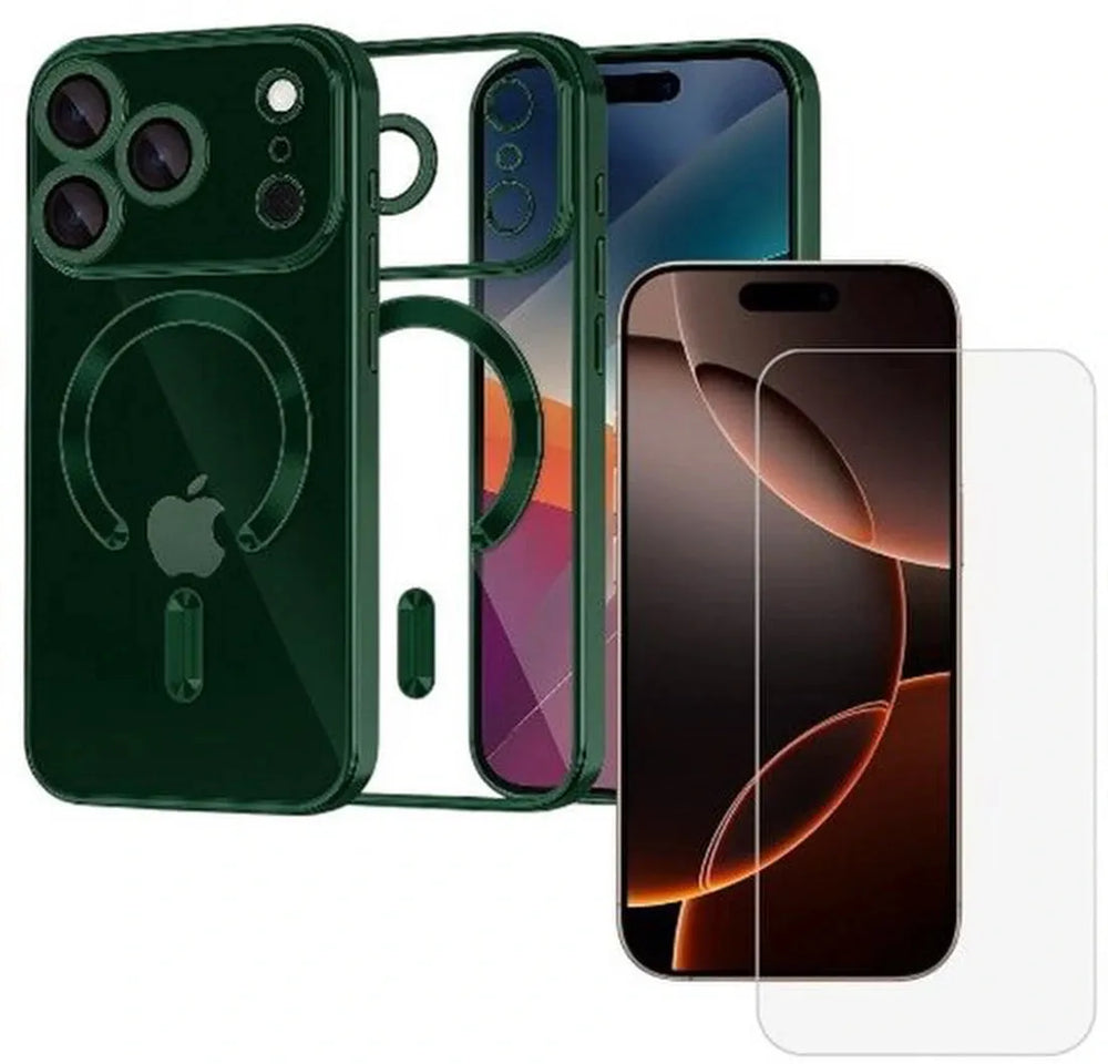 iPhone 17 Pro Hoesjes – Backcover – Camera Lens Protector + Screenprotector – MagSafe Compatibel – Groen-Ilumina Benelux