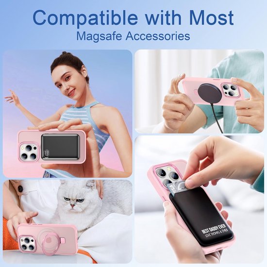 iPhone 17 Pro Hoesjes – MagSafe Backcover met Standaard – Schokbestendig – Incl. 2x Screenprotector – Roze-Ilumina Benelux