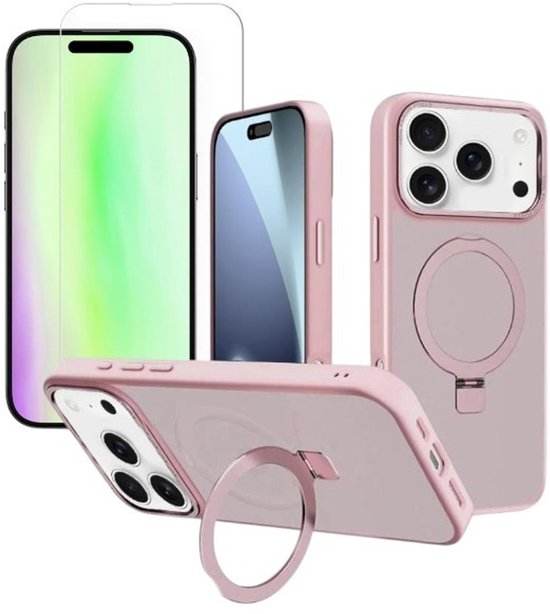 iPhone 17 Pro Hoesjes – MagSafe Backcover met Standaard – Schokbestendig – Incl. 2x Screenprotector – Roze-Ilumina Benelux