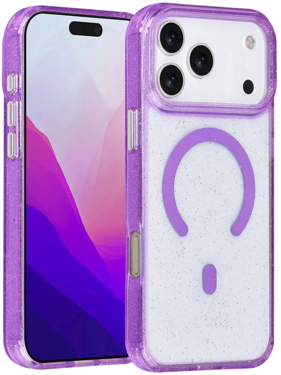 iPhone 17 Pro Max Hoesjes – MagSafe Compatibel – Glitter Backcover – Krasbestendig – Paars-Ilumina Benelux