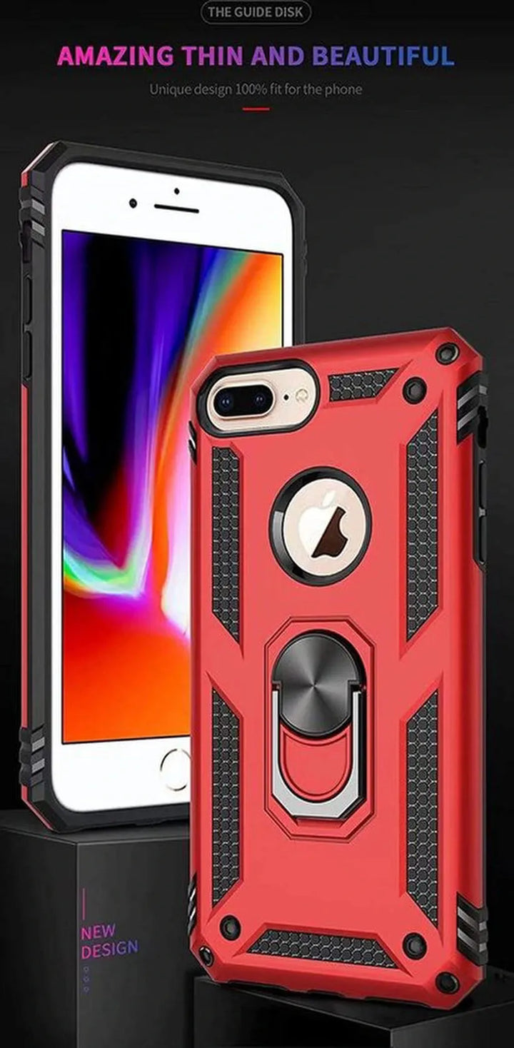iPhone 7 Plus / 8 Plus Hoesjes – Ring Armor Backcover – 360° Draaibare Standaard – Magneet – Rood-Ilumina Benelux