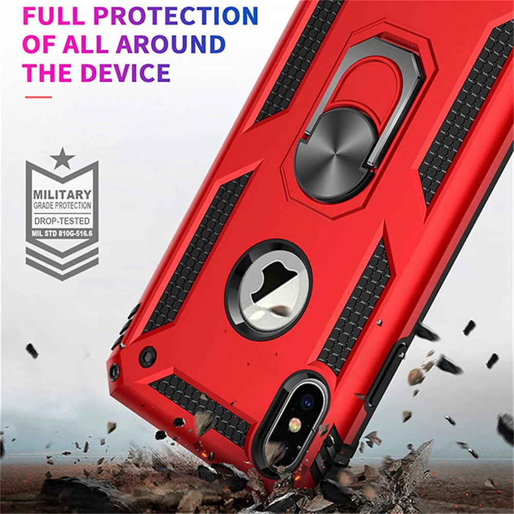 iPhone 7 Plus / 8 Plus Hoesjes – Ring Armor Backcover – 360° Draaibare Standaard – Magneet – Rood-Ilumina Benelux