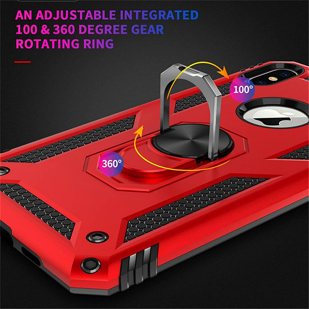 iPhone 7 Plus / 8 Plus Hoesjes – Ring Armor Backcover – 360° Draaibare Standaard – Magneet – Rood-Ilumina Benelux
