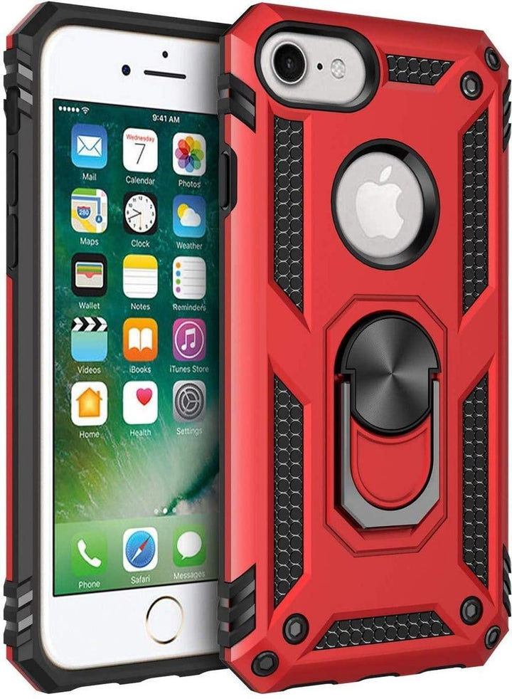 iPhone 7 Plus / 8 Plus Hoesjes – Ring Armor Backcover – 360° Draaibare Standaard – Magneet – Rood-Ilumina Benelux