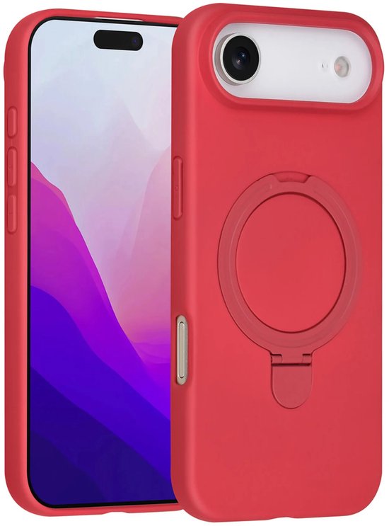iPhone Air Hoesjes – Siliconen Backcover – Schokbestendig – Ringstandaard – Kersenrood-Ilumina Benelux
