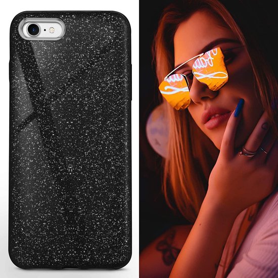 iPhone SE 2020/7/8 Hoesjes – Glitter TPU Siliconen Backcover – BlingBling – Zwart-Ilumina Benelux