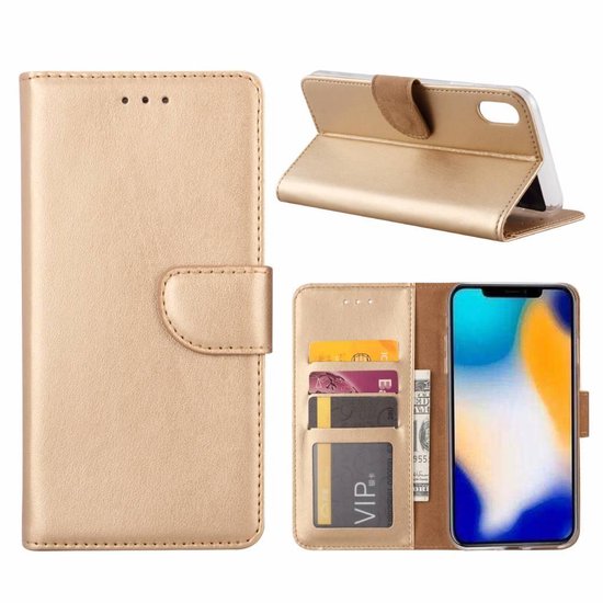 iPhone X / XS Hoesjes – Portemonnee Bookcase – Magneetsluiting – 2x Screenprotector Gehard Glas – Goud-Ilumina Benelux