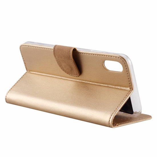 iPhone X / XS Hoesjes – Portemonnee Bookcase – Magneetsluiting – 2x Screenprotector Gehard Glas – Goud-Ilumina Benelux
