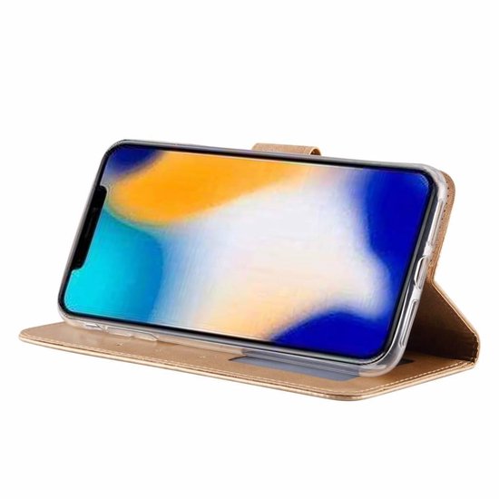 iPhone X / XS Hoesjes – Portemonnee Bookcase – Magneetsluiting – 2x Screenprotector Gehard Glas – Goud-Ilumina Benelux