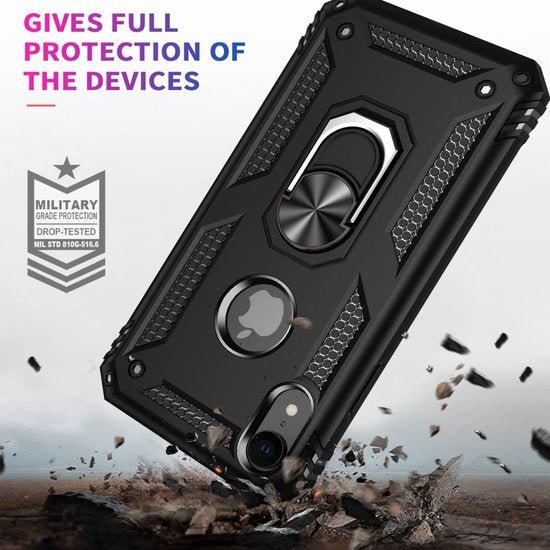 iPhone XR Hoesjes – Ring Armor Backcover – 360° Draaibare Kickstand Ring – Magneet – Goud-Ilumina Benelux