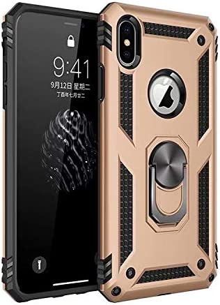 iPhone XR Hoesjes – Ring Armor Backcover – 360° Draaibare Kickstand Ring – Magneet – Goud-Ilumina Benelux